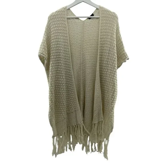 Torrid Sz 1X Cardigan Sweater Open Front Open Knit Fringe Oversized Boho Beige - Picture 1 of 10